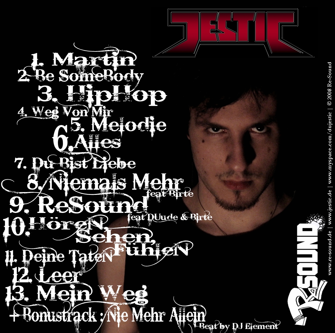 Original-Rückcover mit Tracklist des Albums Hören, Sehen, Fühlen von Jestic