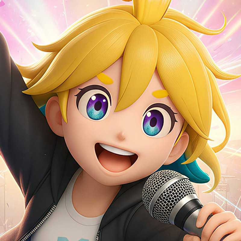 Miana, das virtuelle Pop-Idol für Kinder, mit Mikrofon